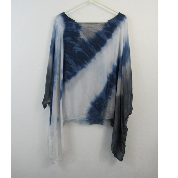 Made in Italy One Size Blue Grey White Italian Silk Tie-Dye Top Butterfly Flowy - Picture 2 of 6